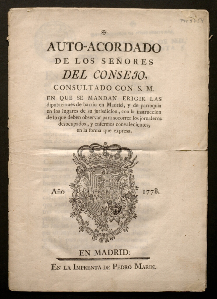 Miniatura de Auto-acordado de los señores del Consejo ... en que se mandan erigir las diputaciones de barrio de Madrid, y de parroquia en los lugares de su jurisdiccion, con la instruccion