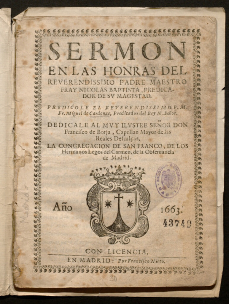 Miniatura de Sermon en las honras del ... maestro fray Nicolas Baptista