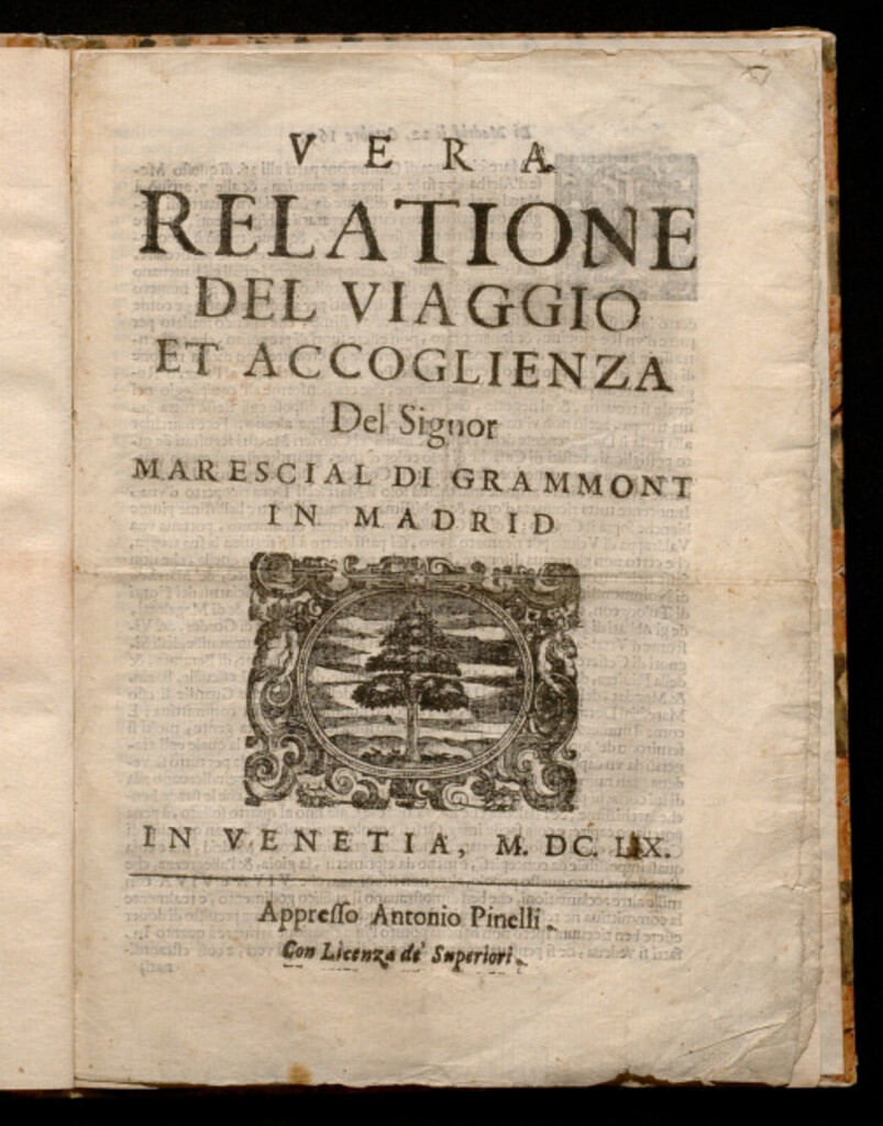 Miniatura de Vera relatione del viaggio et accoglienza del Signor Marescial di Grammont in Madrid