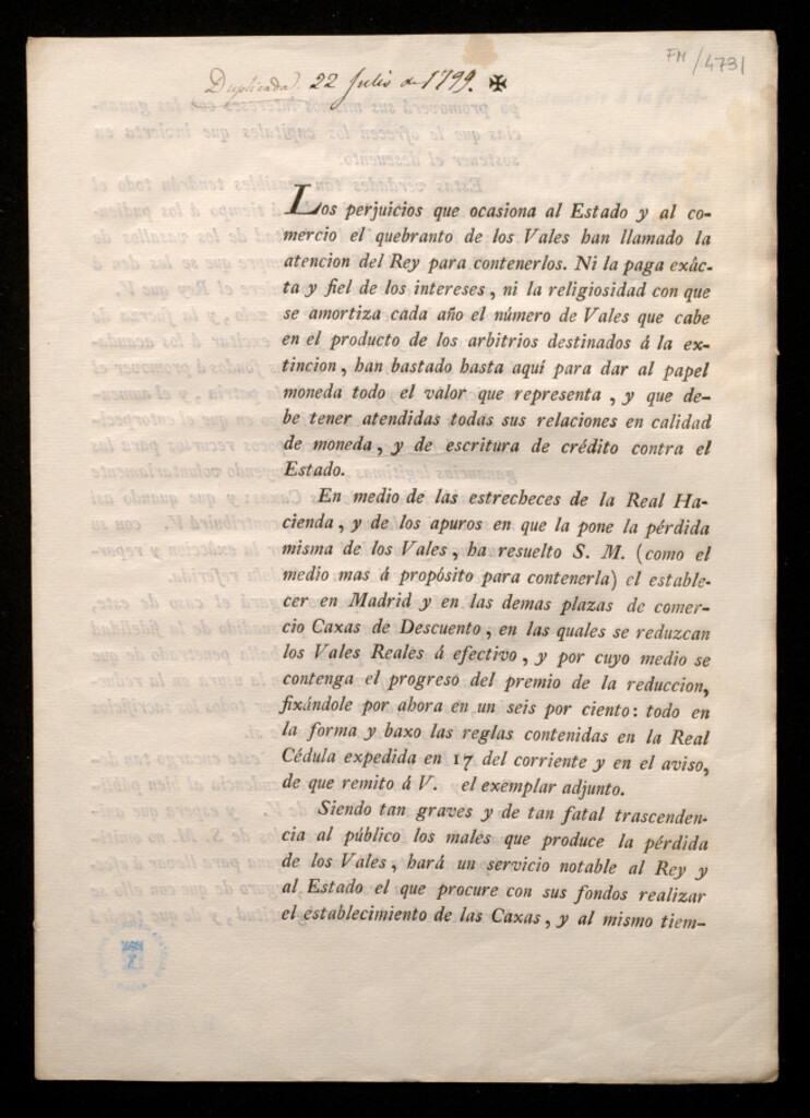 Miniatura de Los perjuicios que ocasiona al Estado y al comercio el quebranto de los Vales han llamado la atención al Rey para contenerlos ...