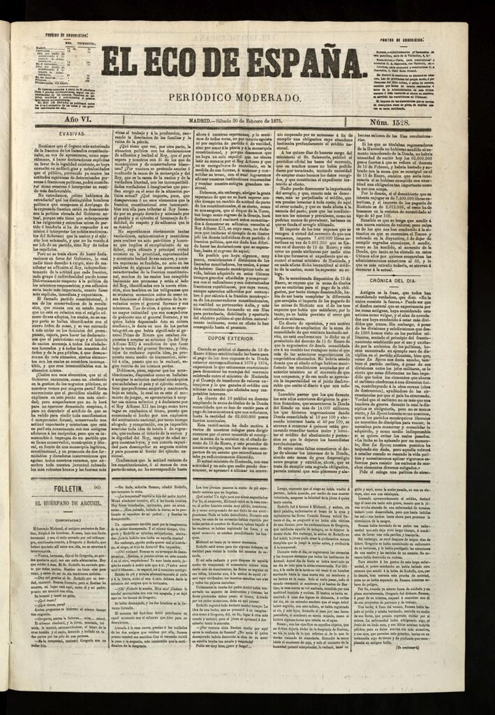 Miniatura de El Eco de España del 20 de febrero de 1875