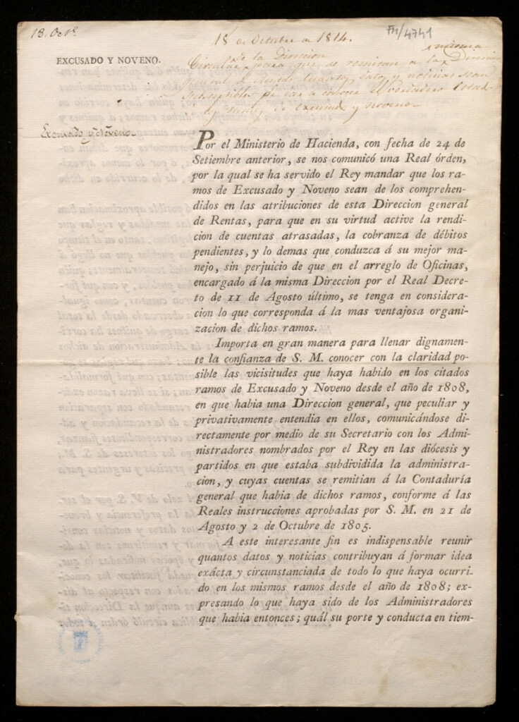 Miniatura de Por el Ministerio de Hacienda, con fecha 24 de Setiembre anterior, se nos comunicó una Real órden, por la qual se ha servido el Rey mandar que los ramos de Excusado y Noveno sean de los comprehendidos en las atribuciones de esta Dirección general de Renta