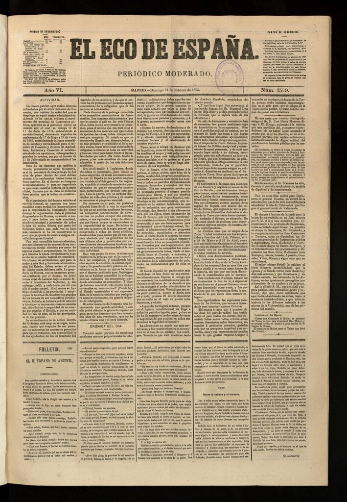 Miniatura de El Eco de España del 21 de febrero de 1875