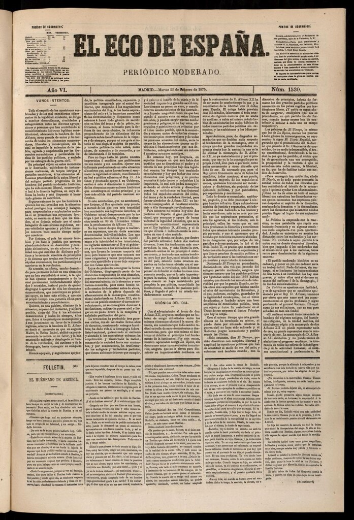 Miniatura de El Eco de España del 23 de febrero de 1875