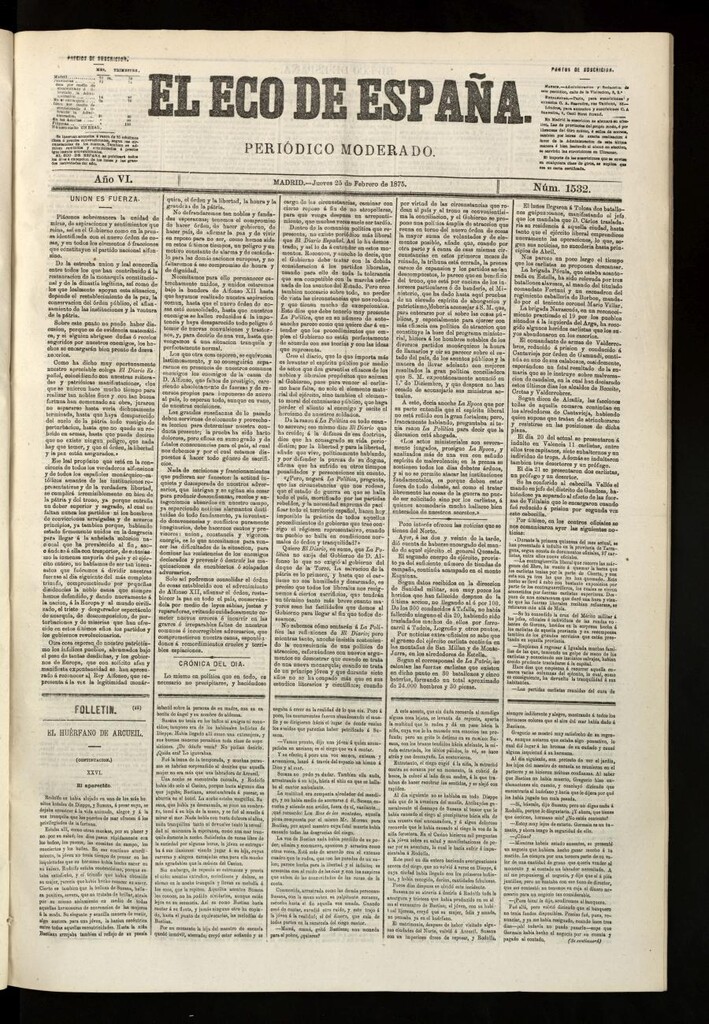 Miniatura de El Eco de España del 25 de febrero de 1875