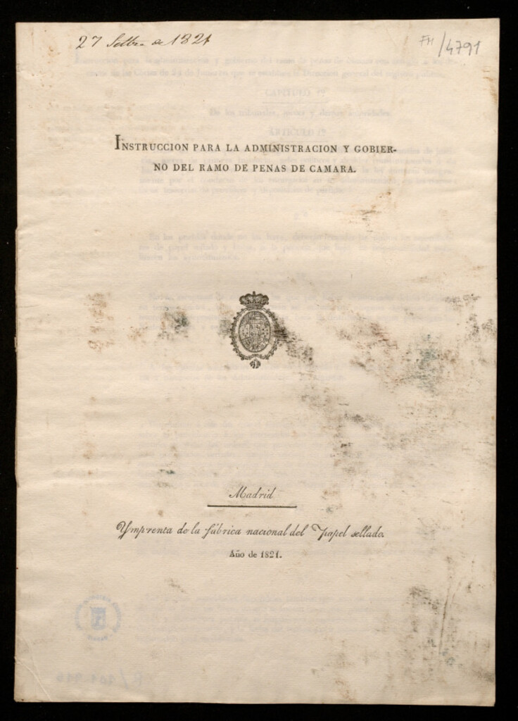 Miniatura de Instruccion para la administracion y gobierno del ramo de penas de Camara