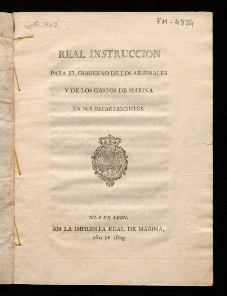 Miniatura de Real Instrucción para el gobierno de los arsenales y de los gastos de Marina en sus departamentos