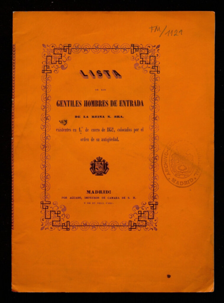 Miniatura de Lista de gentiles hombres de entrada de la reina... existentes en 1º de enero de 1852...
