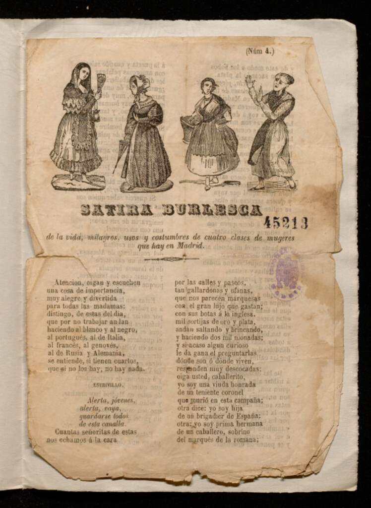 Miniatura de Sátira burlesca de la vida, milagros, usos y costumbres de cuatro clases de mugeres que hay en Madrid