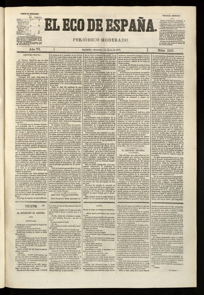 Miniatura de El Eco de España del 3 de marzo de 1875