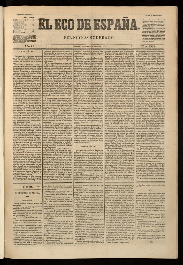 Miniatura de El Eco de España del 4 de marzo de 1875