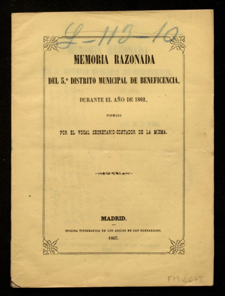 Miniatura de Memoria razonada del 5º distrito municipal de beneficencia, durante el año de 1862, formada por el vocal secretario-contador de la misma