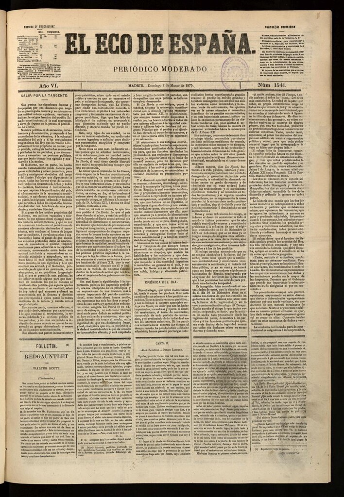 Miniatura de El Eco de España del 7 de marzo de 1875