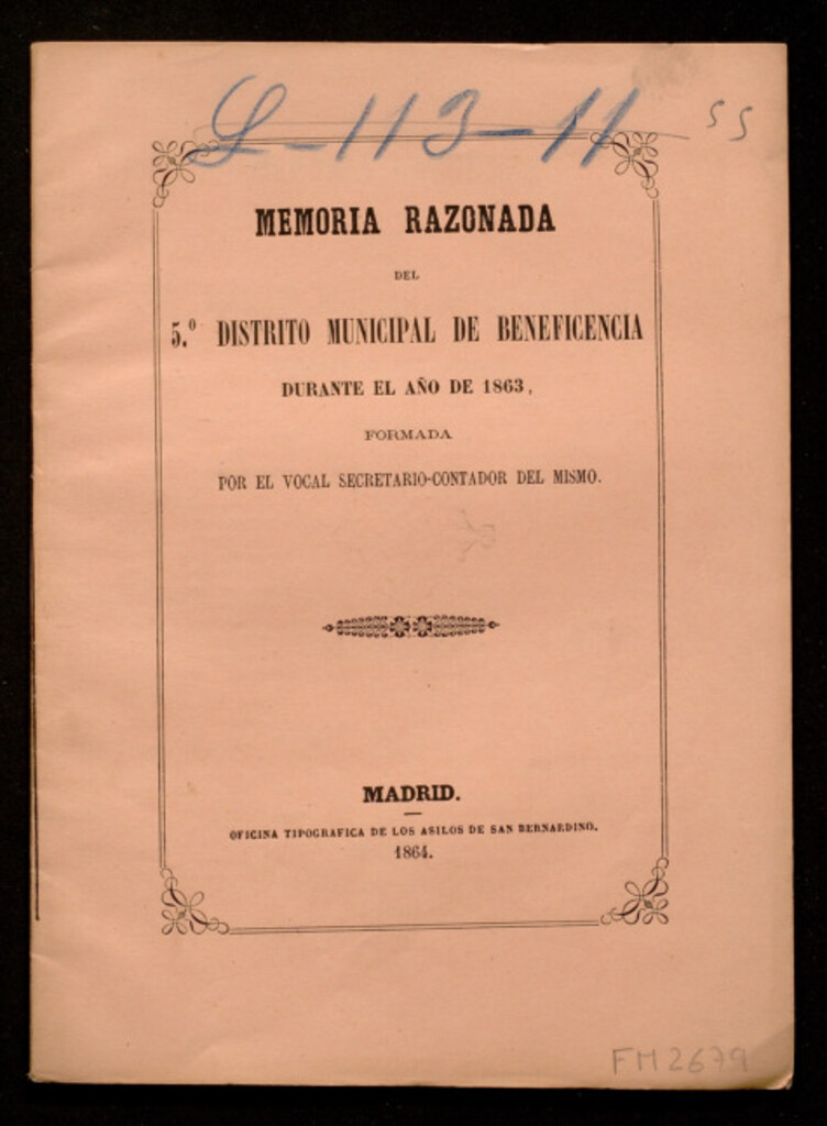 Miniatura de Memoria razonada del 5º distrito municipal de beneficencia, durante el año de 1863, formada por el vocal secretario-contador del mismo