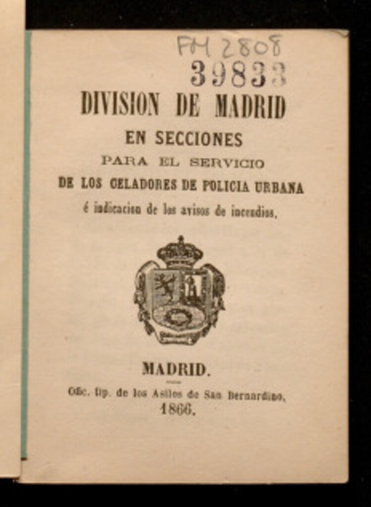 Miniatura de División de Madrid en secciones para el servicio de los celadores de policía urbana é indicación de los avisos de incendios