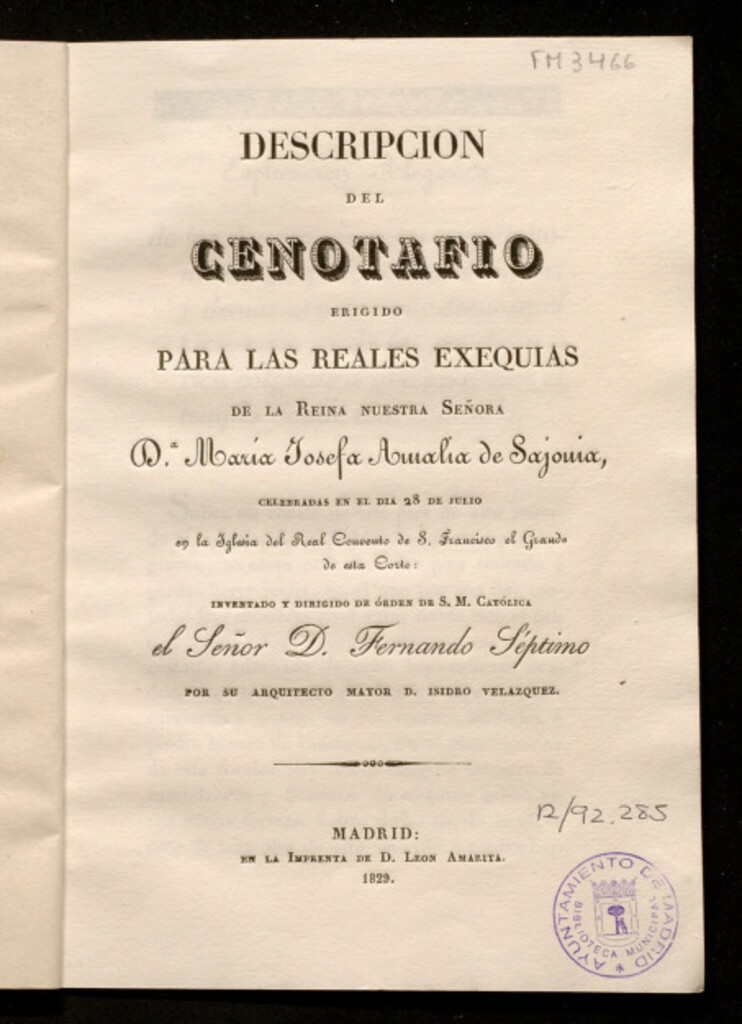 Miniatura de Descripción del Cenotafio erigido para las reales exequias de la reina doña María Josefa Amalia de Sajonia