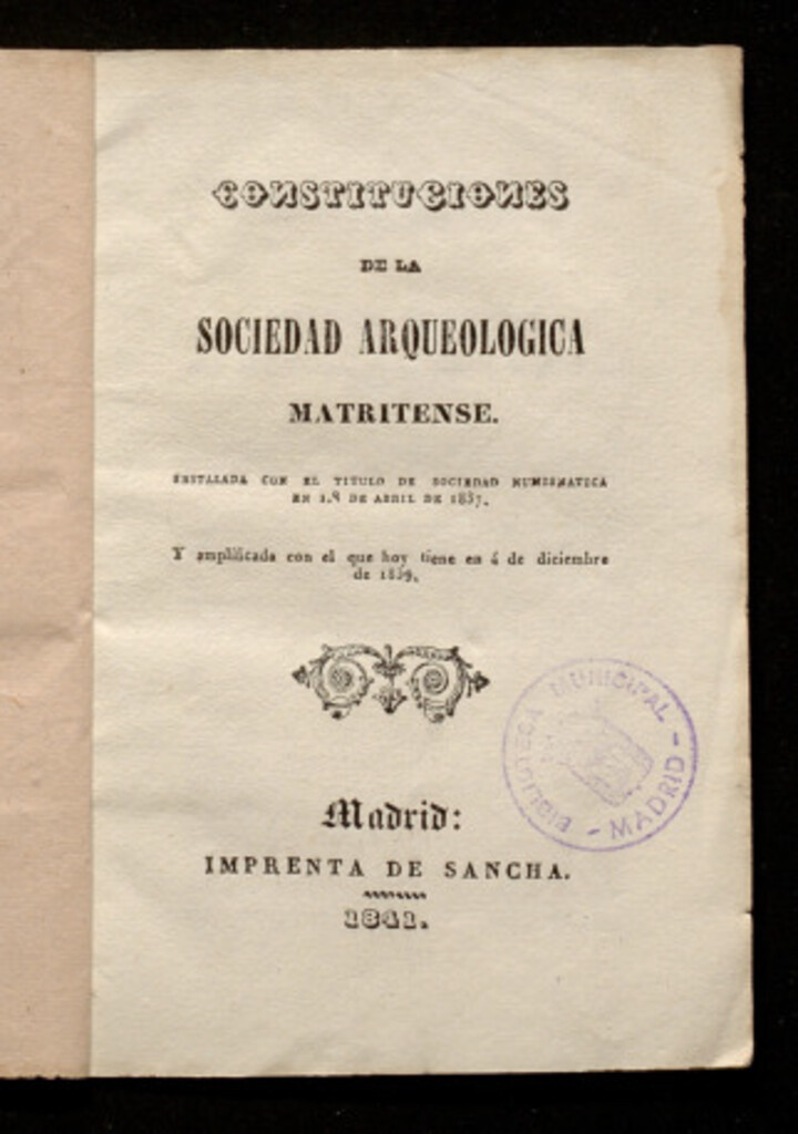 Miniatura de Constituciones de la Sociedad Arqueológica Matritense instalada con el título de sociedad numismática en 1º de abril de 1837...