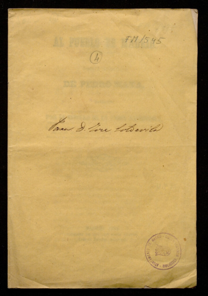Miniatura de Al pueblo de Madrid, poema original de Pedro Mata publicado por el círculo de la unión patriótica