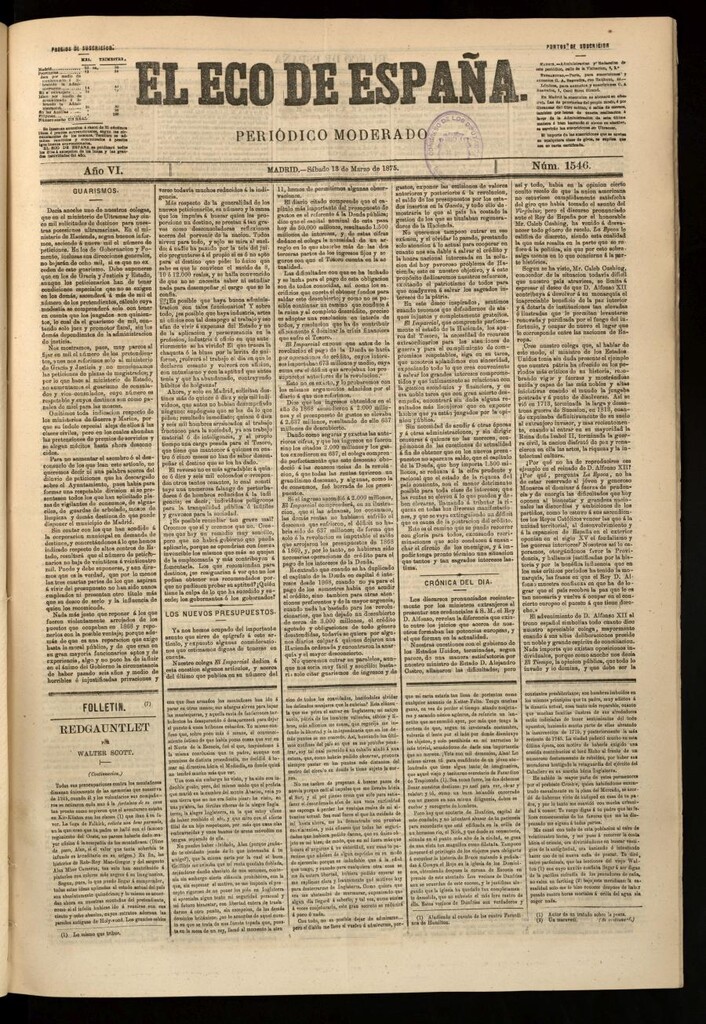 Miniatura de El Eco de España del 13 de marzo de 1875