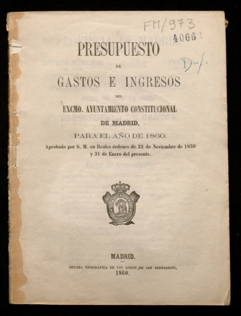 Miniatura de Presupuesto de gastos e ingresos para el año 1860..
