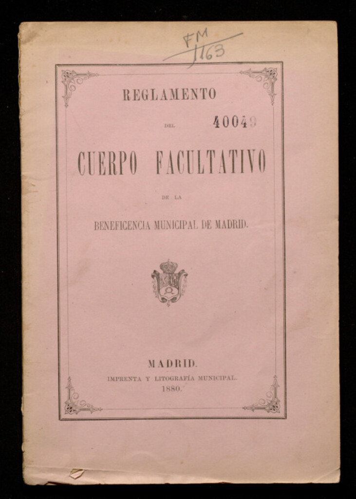 Miniatura de Reglamento del Cuerpo facultativo de la Beneficencia Municipal de Madrid