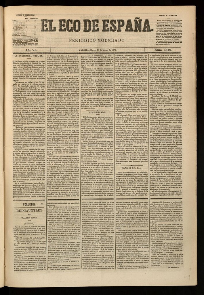 Miniatura de El Eco de España del 16 de marzo de 1875