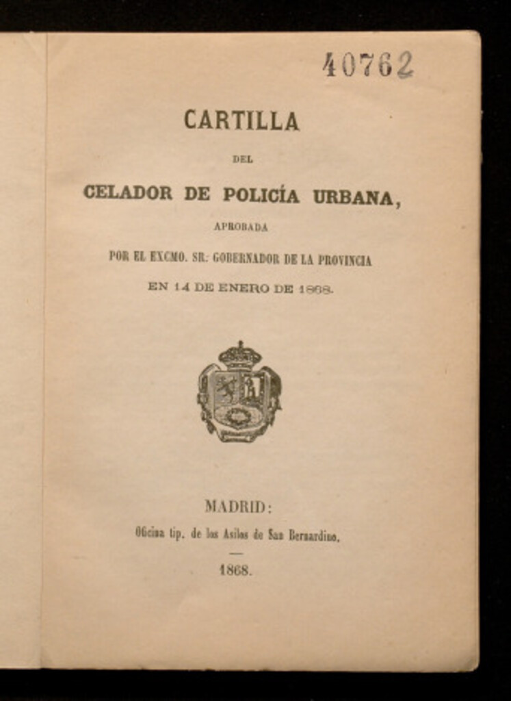 Miniatura de Cartilla del celador de policía urbana [de Madrid] : aprobada por el Gobernador de la provincia en 14 de enero de 1868
