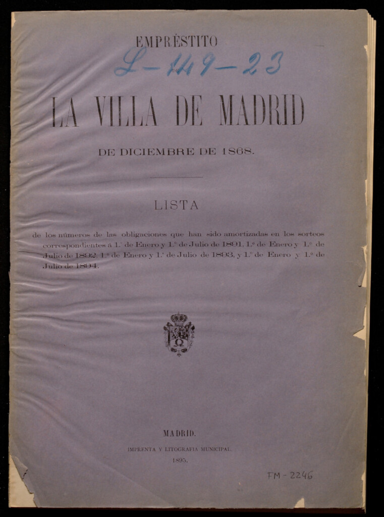 Miniatura de Empréstito de la Villa de Madrid de diciembre de 1868 : Lista de los números de las obligaciones que han siddo amortizadas en los sorteos correspondientes