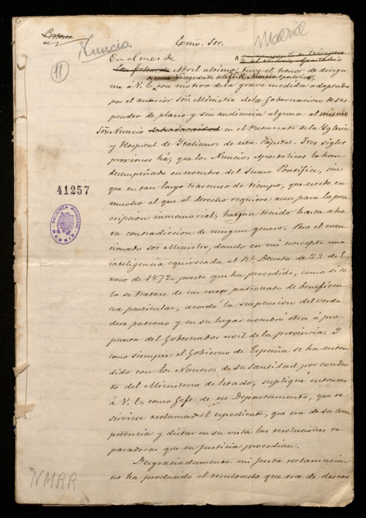 Miniatura de [Carta], 1873, 29 Diciembre, Madrid al Ministro de Estado