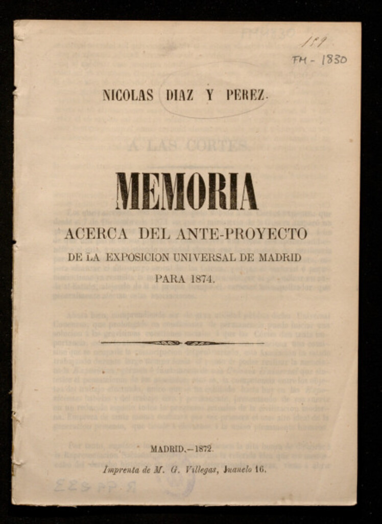 Miniatura de Memoria acerca del anteproyecto de la Exposición Universal de Madrid para 1874 