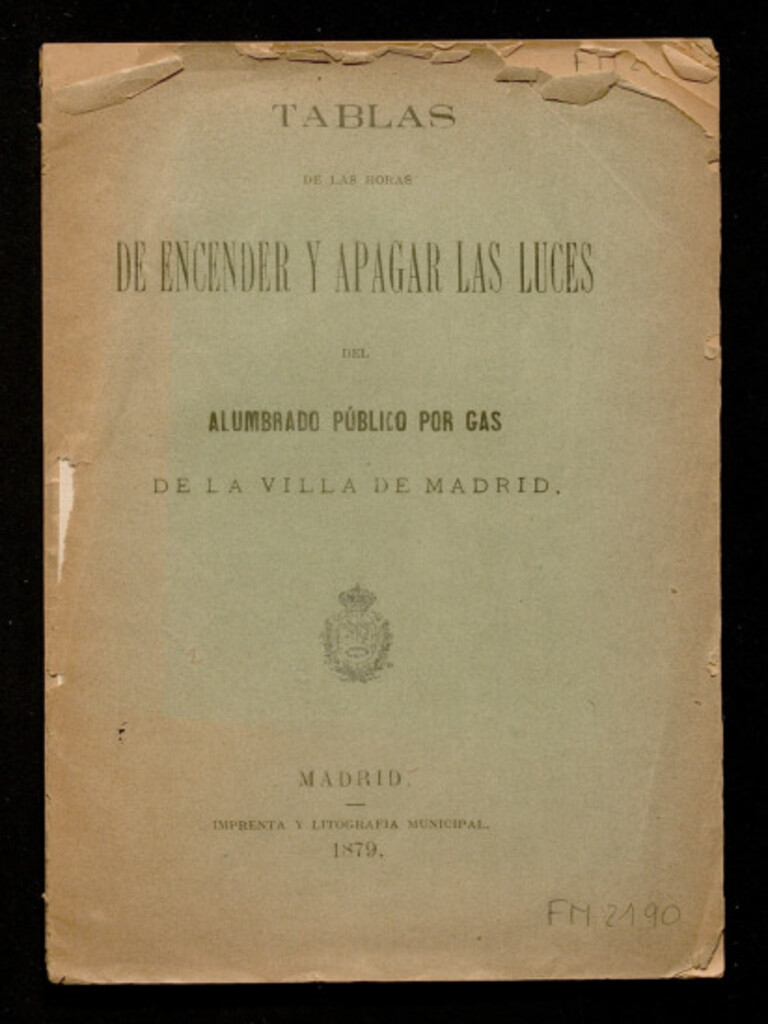 Miniatura de Tablas de las horas de encender y apagar las luces del alumbrado público por gas de la villa de Madrid