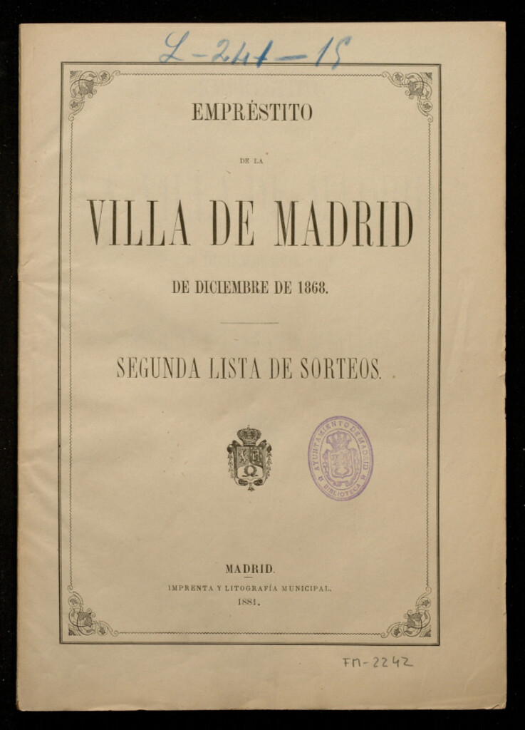 Miniatura de Empréstito de la Villa de Madrid de diciembre de 1868 : segunda lista de sorteos