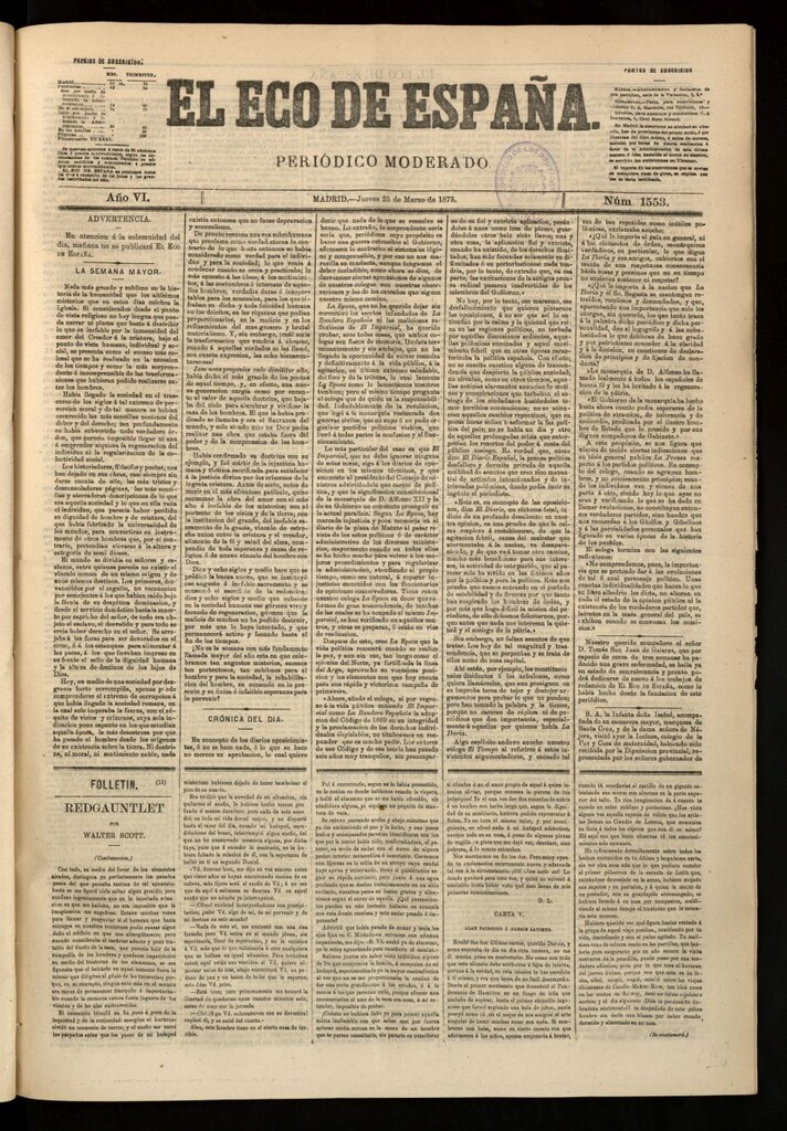 Miniatura de El Eco de España del 25 de marzo de 1875