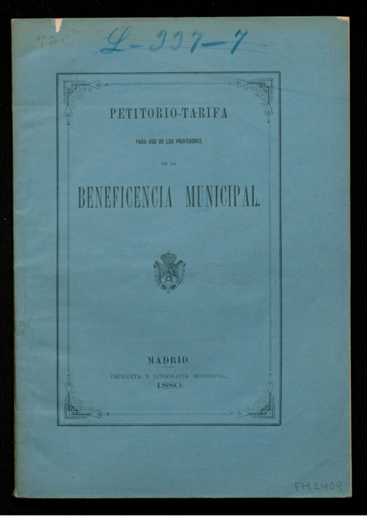 Miniatura de Petitorio-tarifa para uso de los profesores de la beneficencia municipal