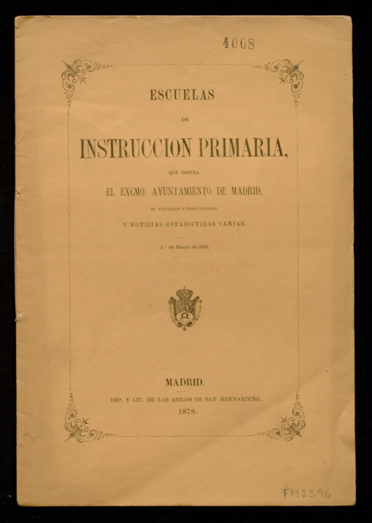 Miniatura de Escuelas de instrucción primaria, que costea el Excmo. Ayuntamiento de Madrid...