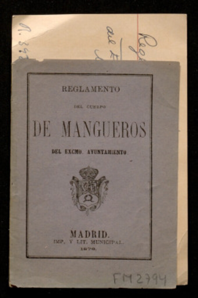 Miniatura de Reglamento del cuerpo de mangueros del Excmo. Ayuntamiento