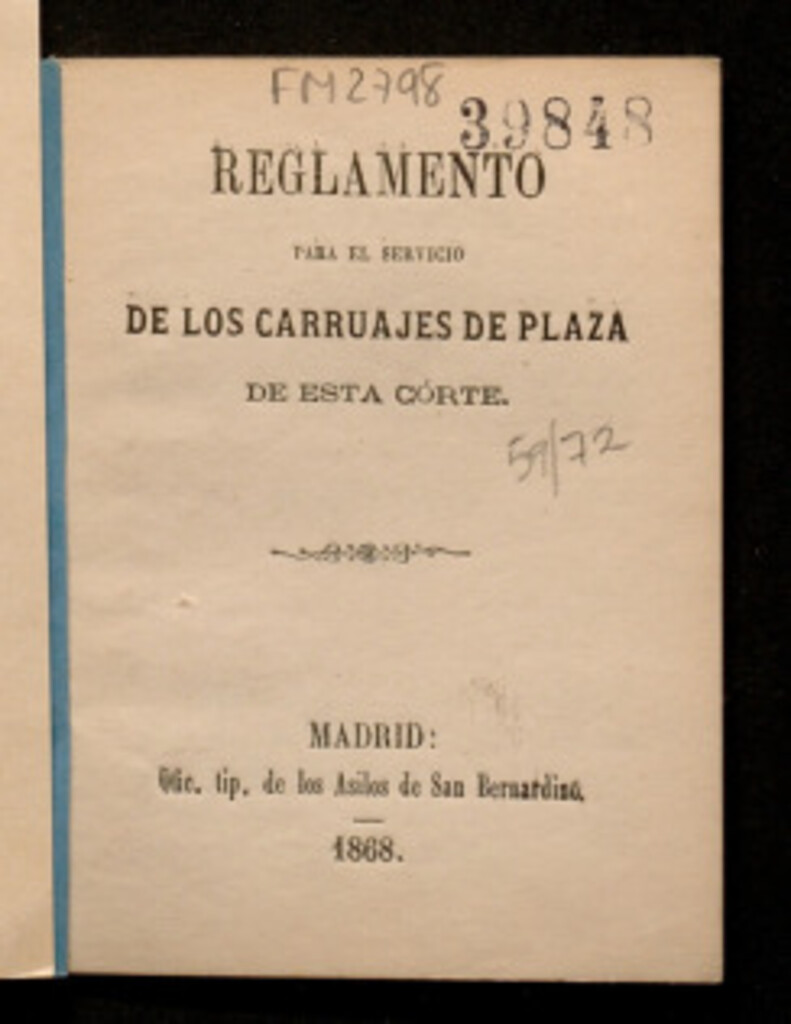 Miniatura de Reglamento para el servicio de los carruajes de plaza de esta corte
