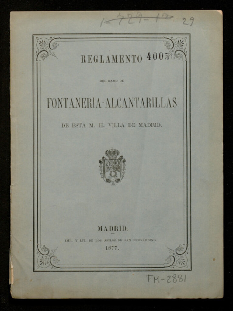 Miniatura de Reglamento del ramo de fontanería-alcantarillas de esta M.H. Villa de Madrid