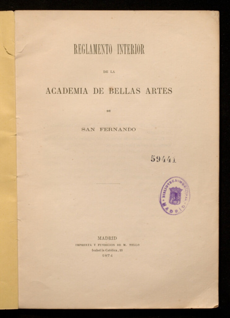 Miniatura de Reglamento interior de la Academia de Bellas Artes de San Fernando