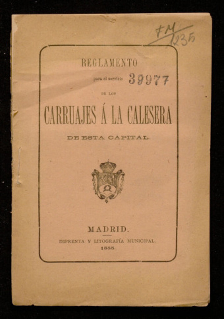 Miniatura de Reglamento para el servicio de los carruajes a la calesera de esta capital