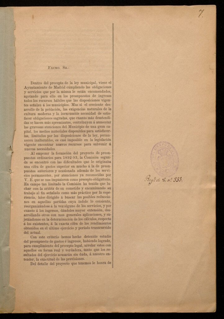 Miniatura de Memoria referente al proyecto del presupuesto municipal de 1892-93