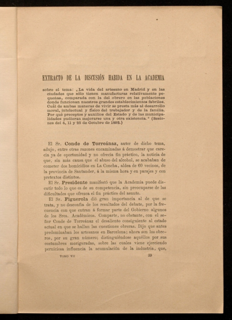 Miniatura de Extracto de la discusión habida en la Academia sobre el tema: La vida del artesano en las ciudades que sólo tienen manufacturas relativamente pequeños