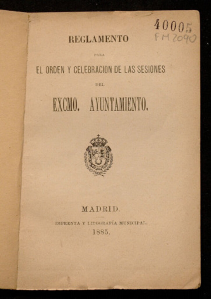 Miniatura de Reglamento para el orden y celebración de las sesiones del Excmo. Ayuntamiento