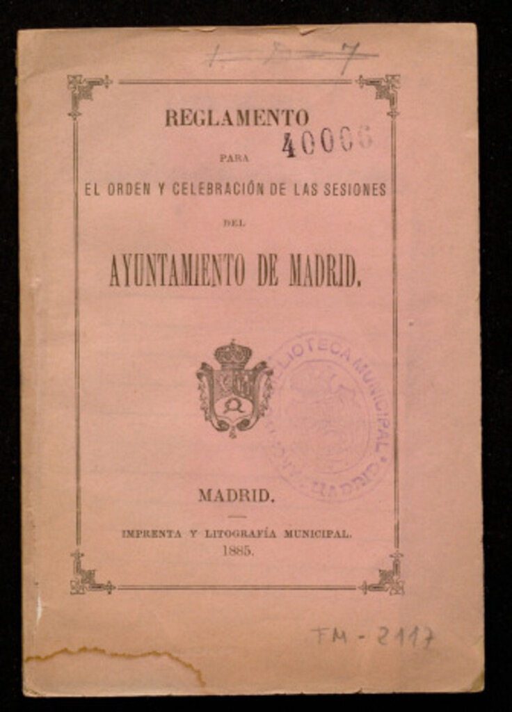 Miniatura de Reglamento para el orden y celebración de las sesiones del Ayuntamiento de Madrid