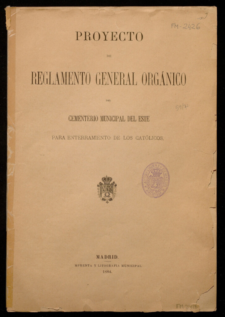 Miniatura de Proyecto de reglamento general orgánico del cementerio municipal del este para enterramiento de los católicos