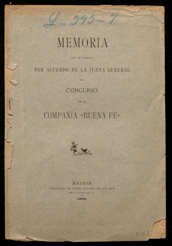 Miniatura de Memoria que se publica por acuerdo de la Junta General del concurso de la Compañía Buena Fe