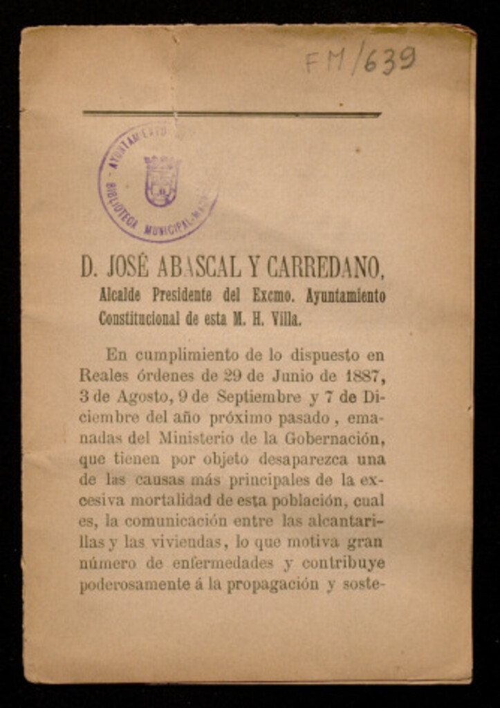 Miniatura de Bando de José Abascal y Carredano, Alcalde de Madrid sobre la reforma de los desagües de las viviendas para evitar epidemias