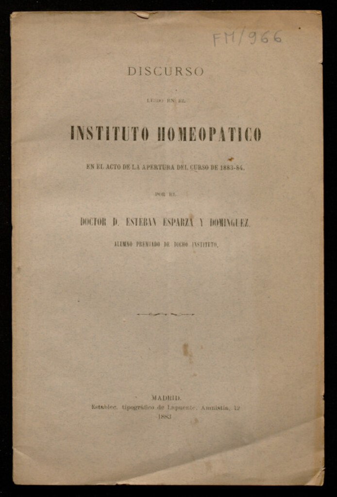 Miniatura de Discurso leído en el instituto homeopático...