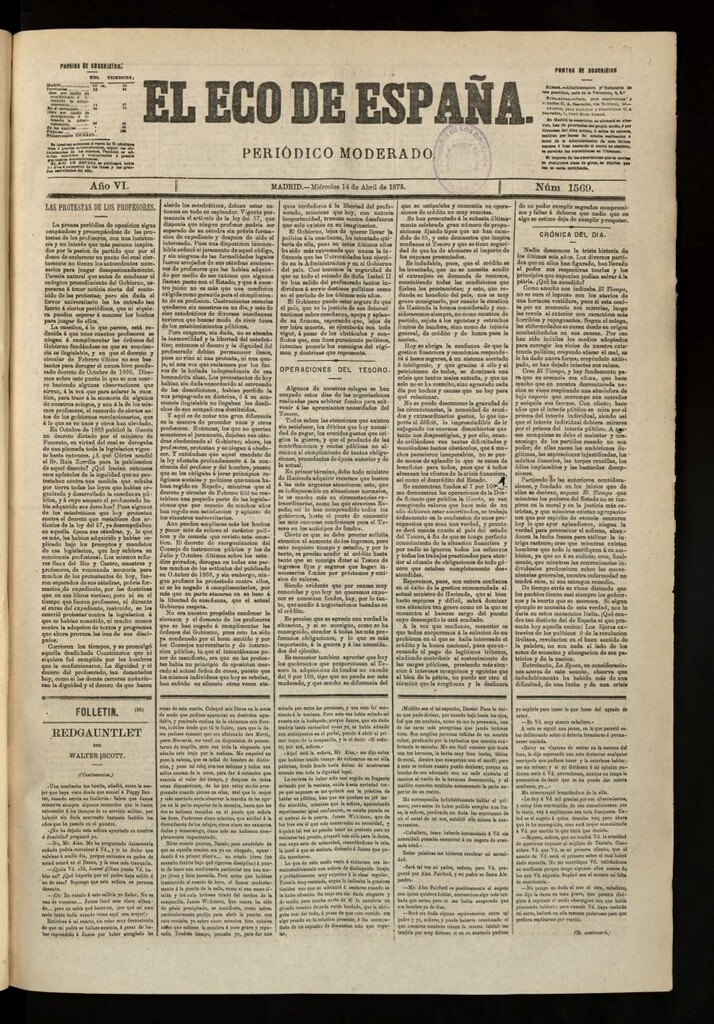 Miniatura de El Eco de España del 14 de abril de 1875