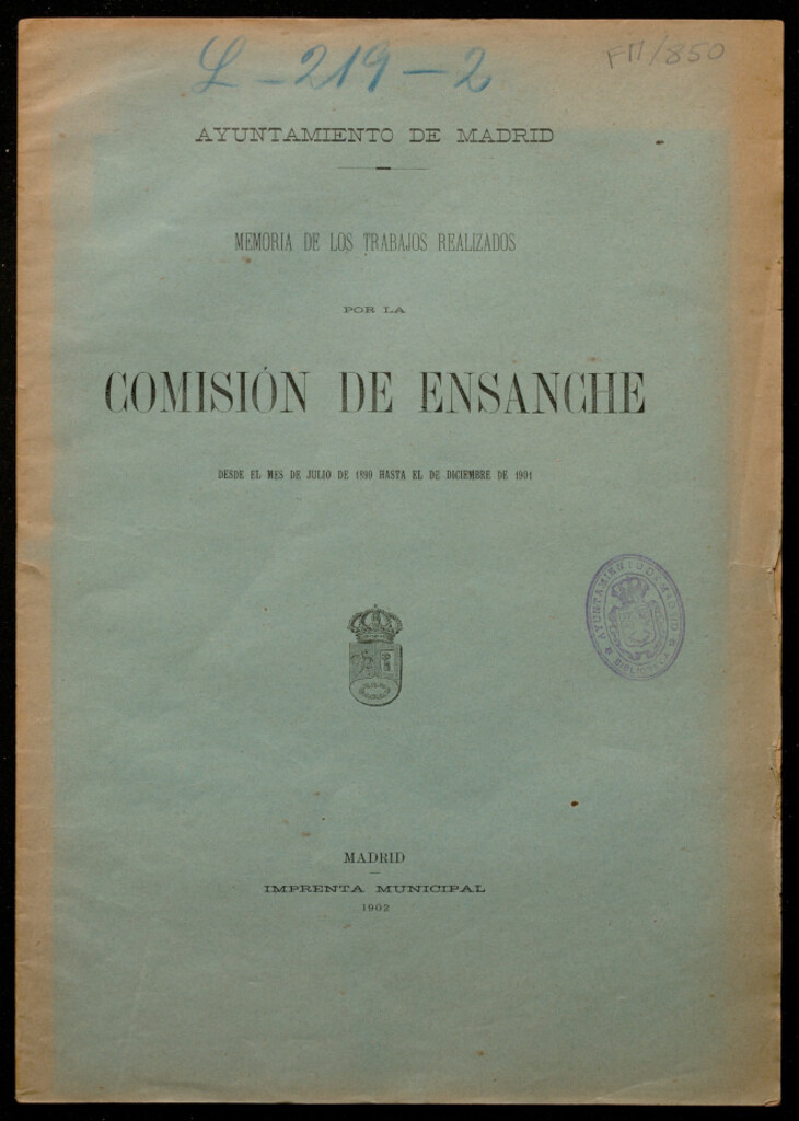 Miniatura de Memoria de los trabajos realizados por la Comisión de Ensanche desde el mes de julio de 1899 hasta el de diciembre de 1901